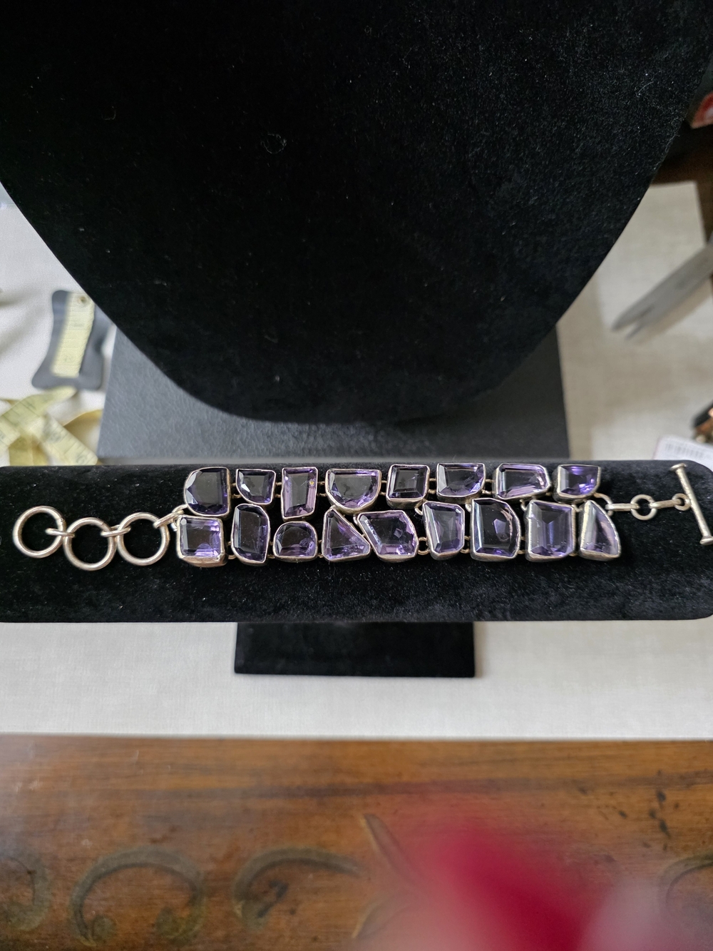 .925 Sterling Silver Amethyst Link Bracelet - Purple